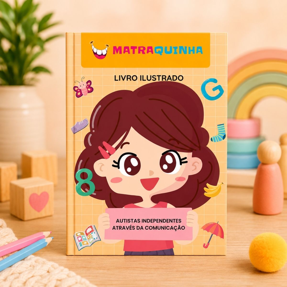 Livro Ilustrado Meu Livro de Comunicação Matraquinha – Menina, material físico personalizável de comunicação alternativa para autismo