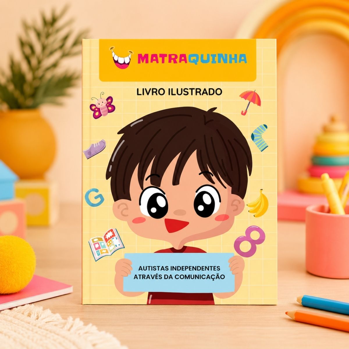 Livro Ilustrado Meu Livro de Comunicação Matraquinha – Menino, material físico personalizável de comunicação alternativa para autismo
