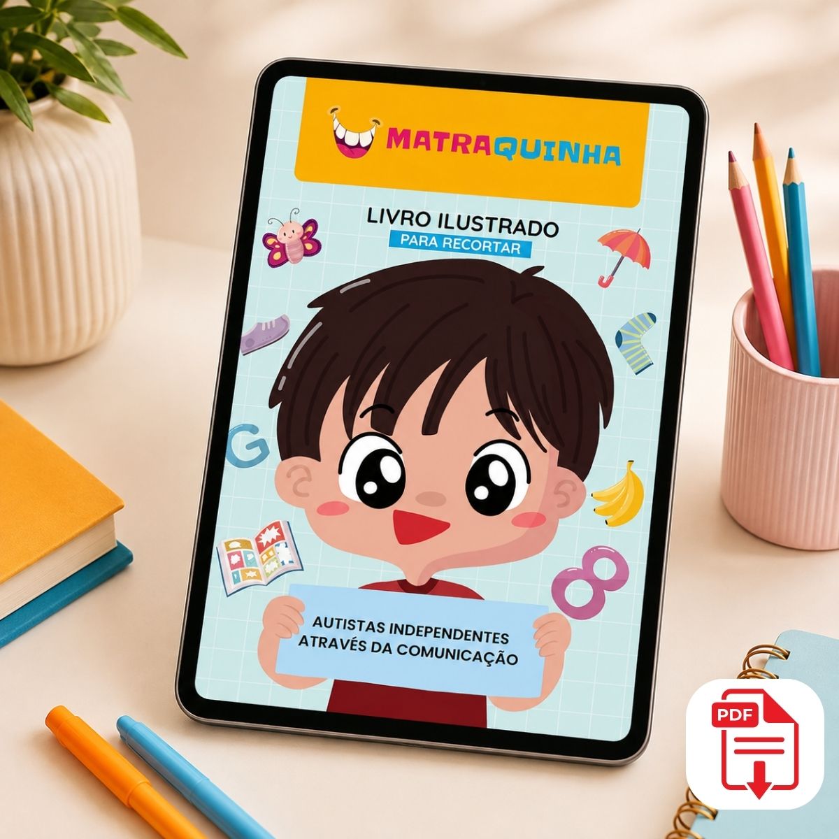 Capa do Protocolo Matraquinha Menino, PDF digital com 360 figuras para comunicação alternativa